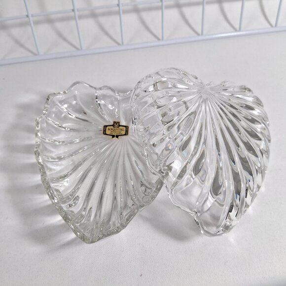 New Kristal Zajecar Vtg 24% Lead Crystal 2 Hearts Together Box W Lid Trinket Box - Picture 1 of 11